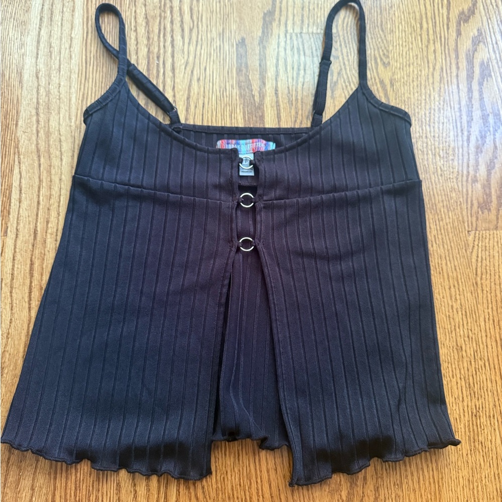 Urban Outfitters Black Ribbed Top with Ring Accents